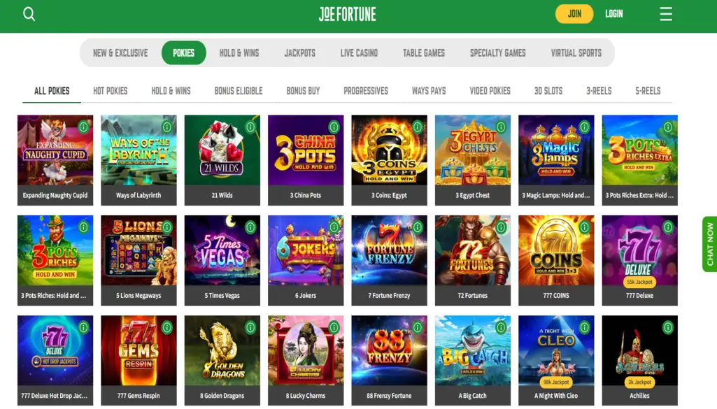 Joe Fortune Casino Games